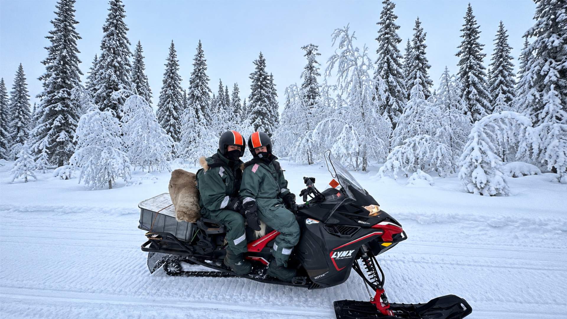 Snowmobile na floresta nevada da Lapônia — Arctic Expedition
